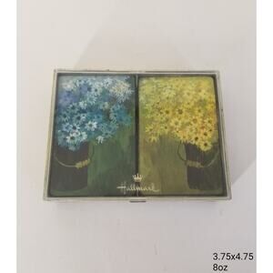 Vintage Hallmark Star Flowers Bridge Double Set Plastic Playing Cards w Box